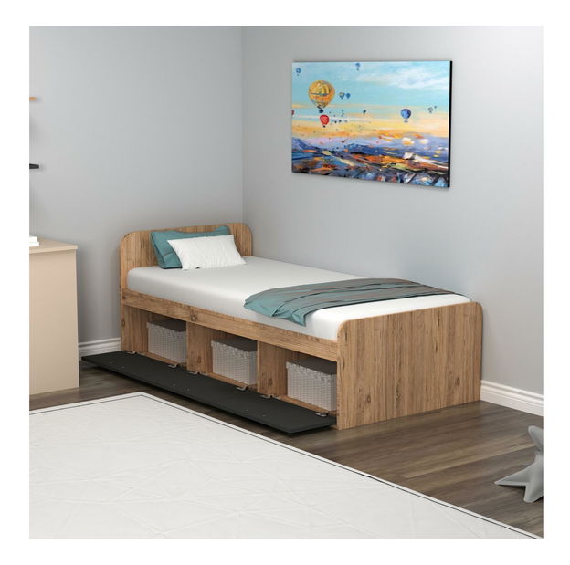 Pat de o persoană 90 cm Pelavi 1 (pin atlantic + antracit) (cu somieră)