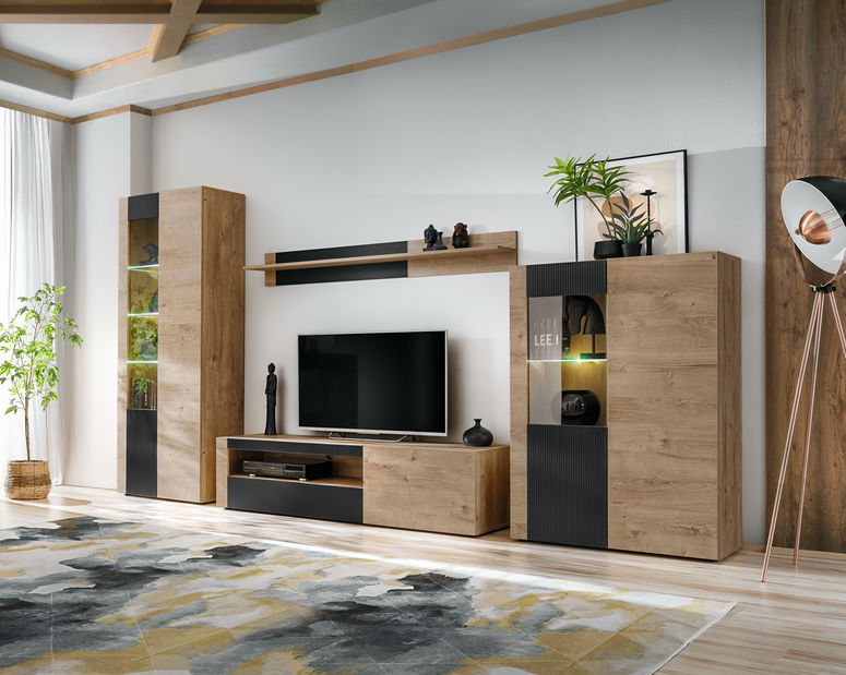 Mobilier living Aruno AR (Stejar ribbeck + Negru) (cu iluminat)