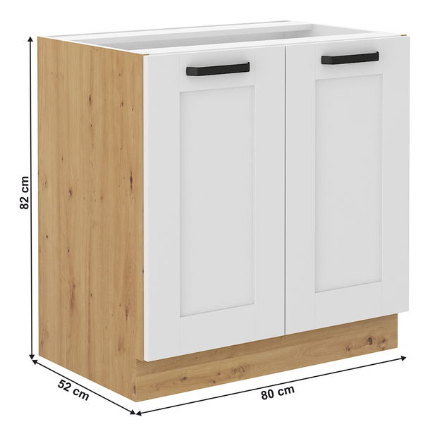 Dulap inferior Lesana 2 (alb + stejar artisan) 80 D 2F BB 