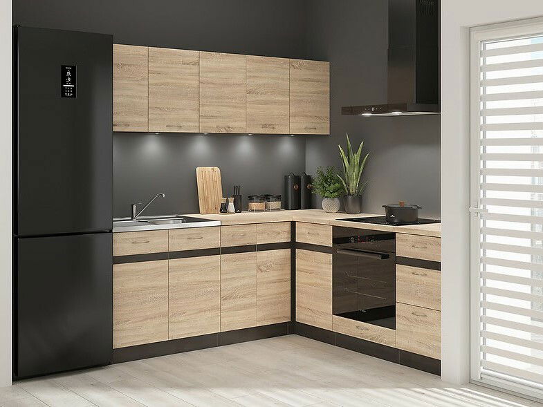 Rohová kuchyňa BRW Junona Line 200 + 200 cm (wenge + dub sonoma)