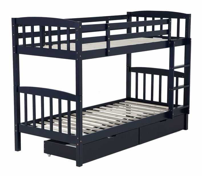 Pat etajat 90 cm REWIND (albastru închis) (cu somieră și sp. depozitare)