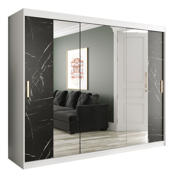 Dulap de haine 250 cm Marbelo T2 (mat alb + marmură neagră)