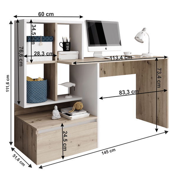 PC stolík Nurvo (dub artisan + biela)