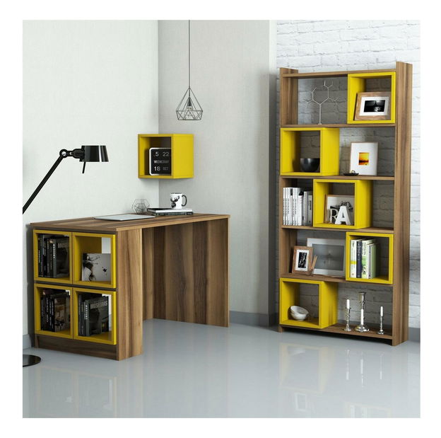 Masă PC cu raft Babar (Nuc + Galben)