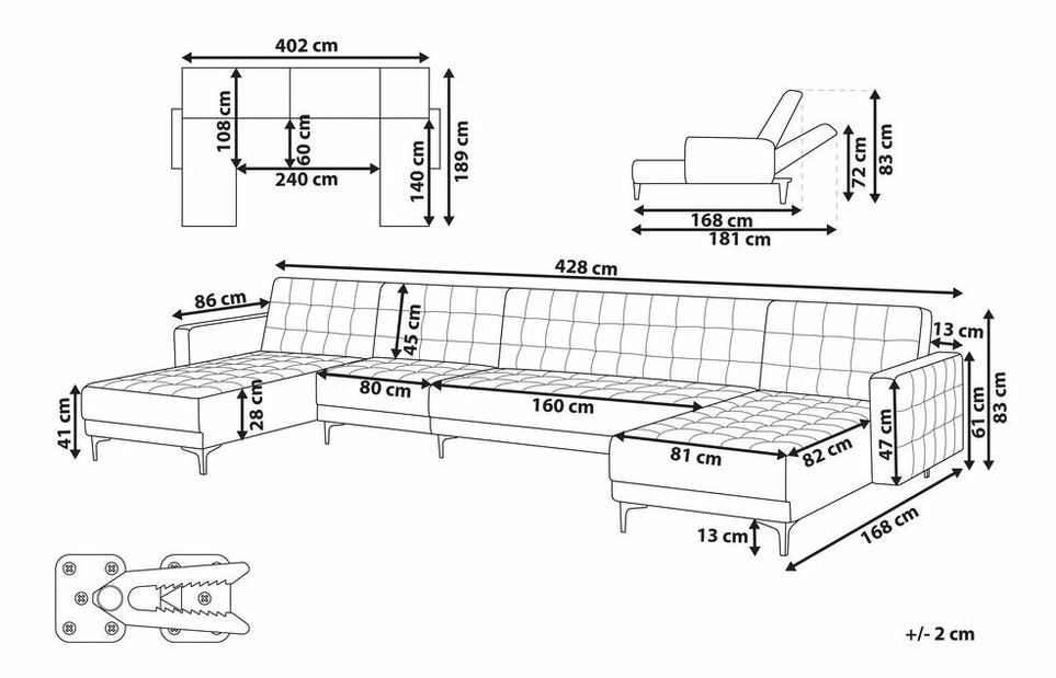 Sarok ülőgarnitúra U Aberde (zöld)