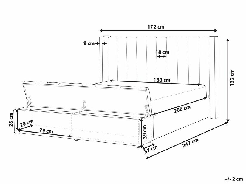 Franciaágy 160 cm Ortega Bonell (barnásszürke) (ágyráccsal és matraccal, és tárolóhellyel) (LED világítással)