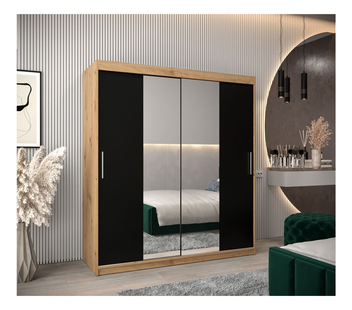 Dulap de haine 180 cm Toki 1 (stejar artisan + negru mat)