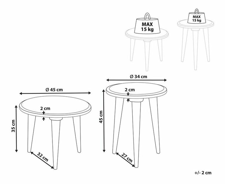 Set 2 ks măsuțe cafea Eudora (verde)