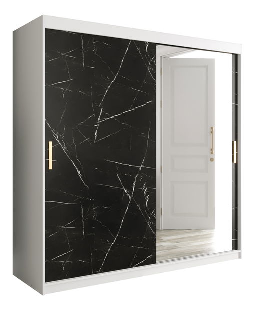 Dulap de haine 200 cm Marbelo T2 (mat alb + marmură neagră)