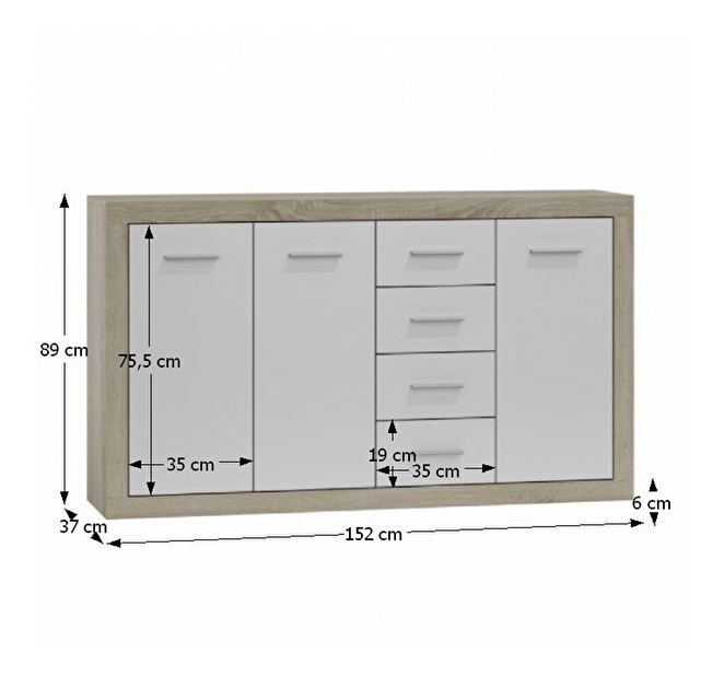 Komoda Callin 3T/4SK (hrast sonoma + bijela) 