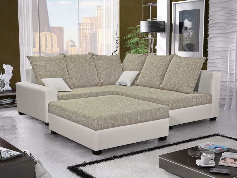 Rohová sedačka Monarda (béžová + biela) (s taburetkou) (P)