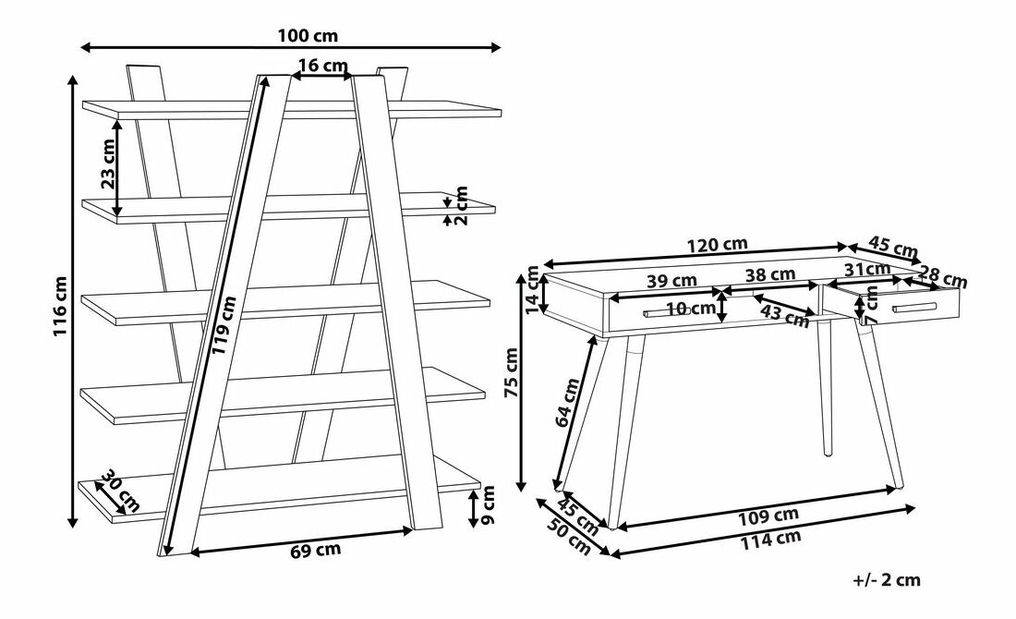 Set mobilier birou Enzo (Alb + lemn deschis)