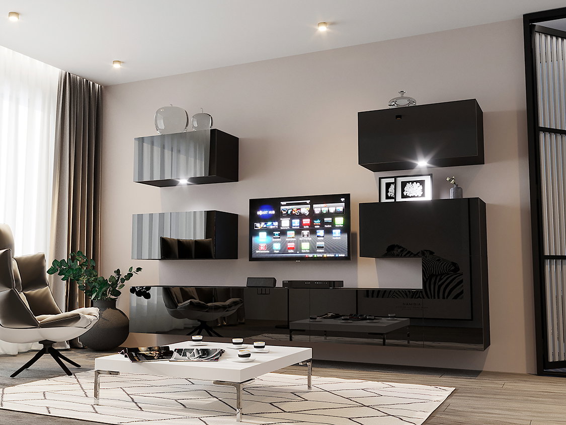 Obývacia stena Berny 60 (čierna + čierny lesk)