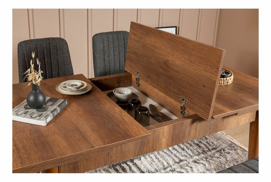 Blagovaonski stol na razvlačenje sa 2 stolice i 2 klupe Vlasta (orah + antracit)