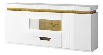 Masă TV Tiera (alb lucios + Stejar navarre)