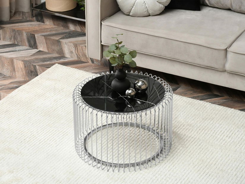 Konferenčný stolík Alino M (chróm + čierny mramor)