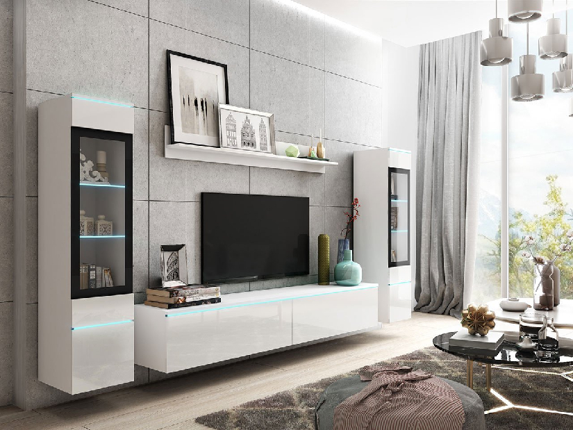 Mobilier living Selwyn II (Alb + Alb lucios ) (iluminat LED Alb)