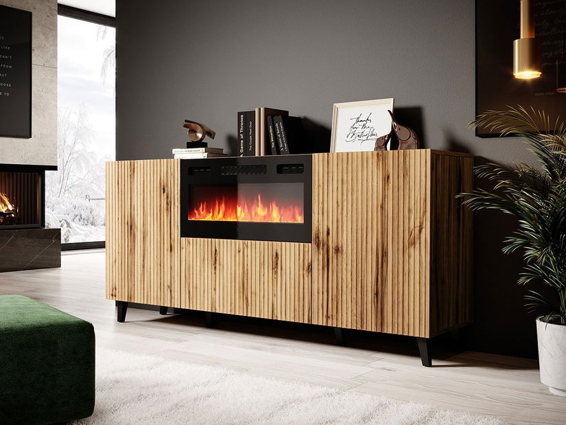 Komoda s kaminom Trilari -180 (hrast wotan + crna)