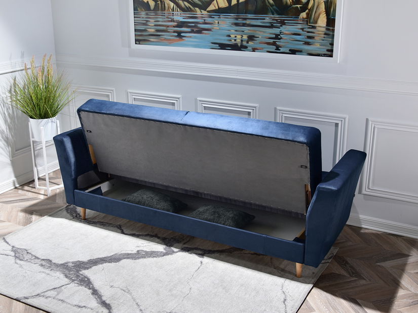 Pohovka trojsedačka Michel (tmavomodrá + buk)