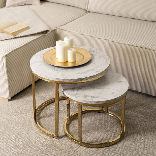 Set stolića za kavu (2 kom.) Oponia (mramor + zlatna) 