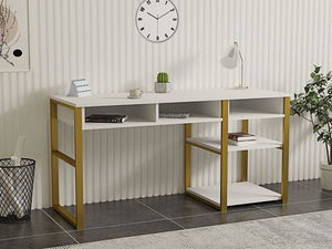 Masă PC Emiro (alb + auriu)