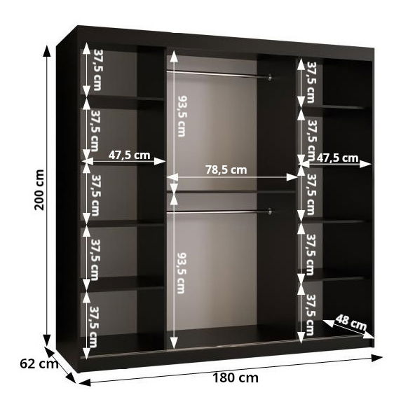 Ruhásszekrény Riven 2 180 (matt fekete) (tükörrel)