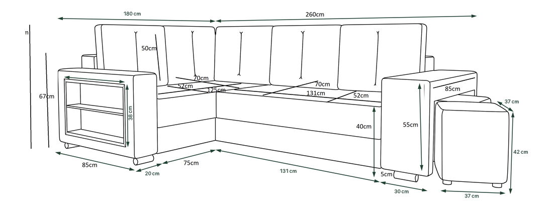 Kutna garnitura Lush (siva + bijela) (L)