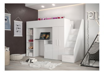 Dječji kombinirani krevet 90 cm Puro 14 (bijela mat + bijeli sjaj + biele ručke)