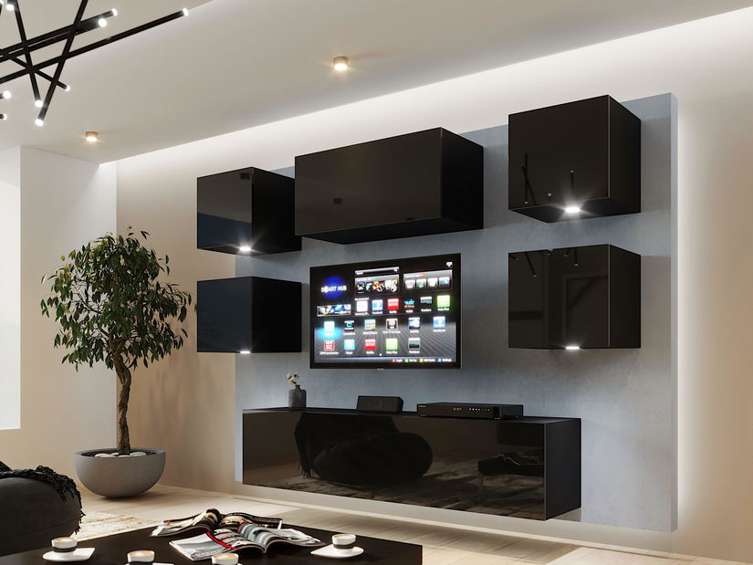 Nappali fal Berny 64 (fekete + fényes fekete)