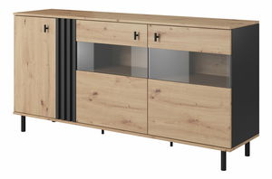 Vitrină Madeira 3D (Stejar artisan + antracit Negru)