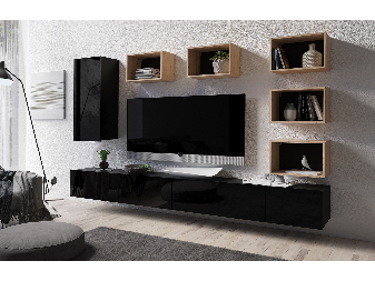 Mobilier living Calabria C37 BLACK (Negru + Stejar artisan) (fără iluminat)