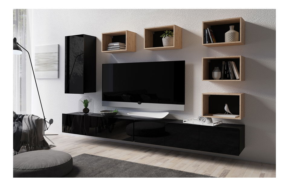 Set za dnevni boravak Calabria C37 BLACK (crna + hrast artisan) (bez rasvjete)