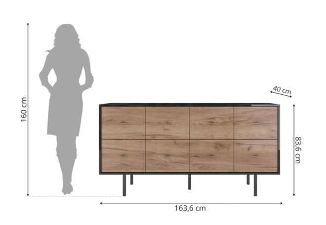 Komoda Sinoit (Hrast craft + sjajna crna)