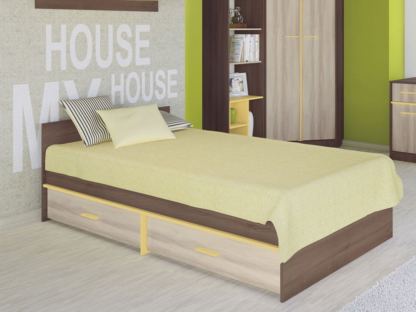 Jednolôžková posteľ 90 cm Geometric 07 Akácia + Brest (s roštom a úl. priestorom)