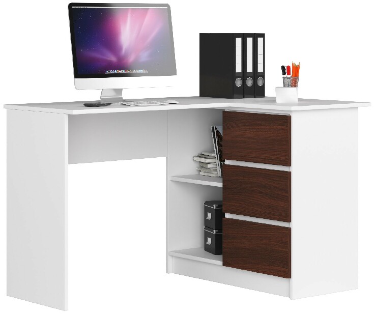 Rohový PC stolík Bodhi (biela + wenge) (P)