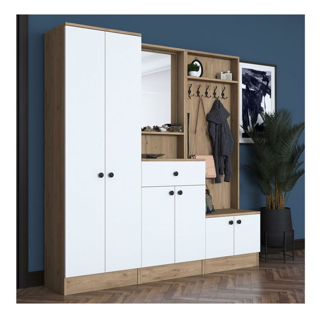 Set za predsoblje Pixie 3 (bijela + orah) (s ogledalom)