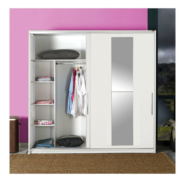 Ormar za garderobu s kliznim vratima Seworella 6 (s ogledalom) (bijela)