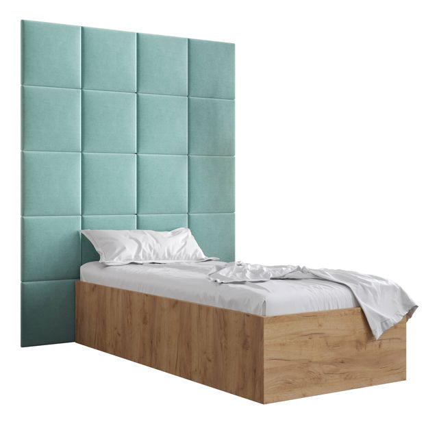 Jednolôžková posteľ s čalúneným čelom 90 cm Brittany 3 (dub craft zlatý + mätová) (s roštom)