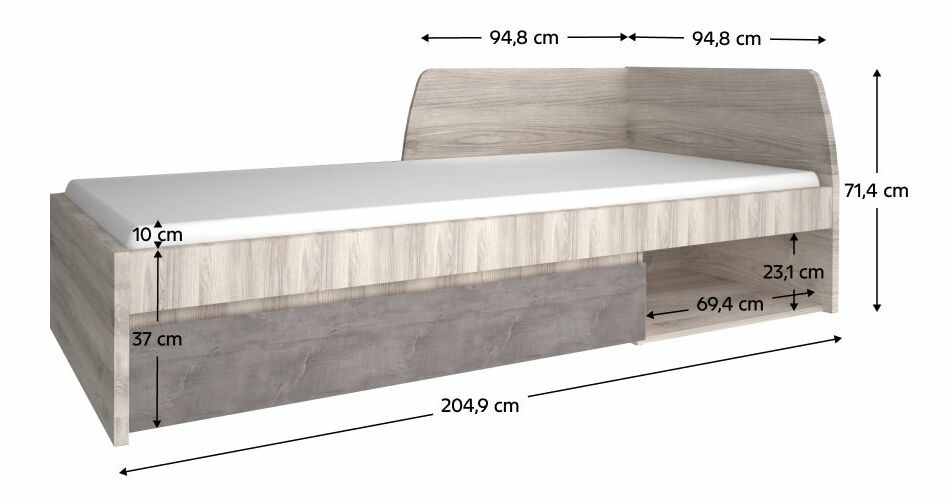 Egyszemélyes ágy 90 VAS (nairobi gesztenye + ónix) (ágyráccsal)