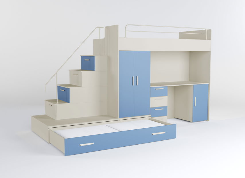 Detská posteľ Ruby V (kašmír + svetlomodrá) (s roštami)