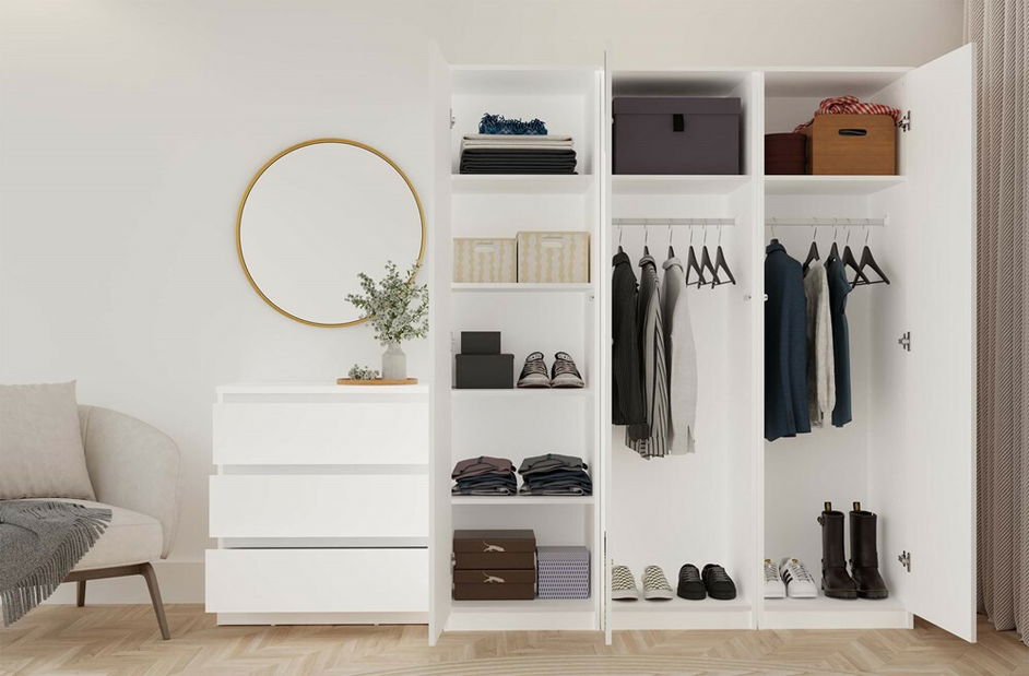 Šatníková skriňa Musecalo 2 (biela) (so zrkadlom)