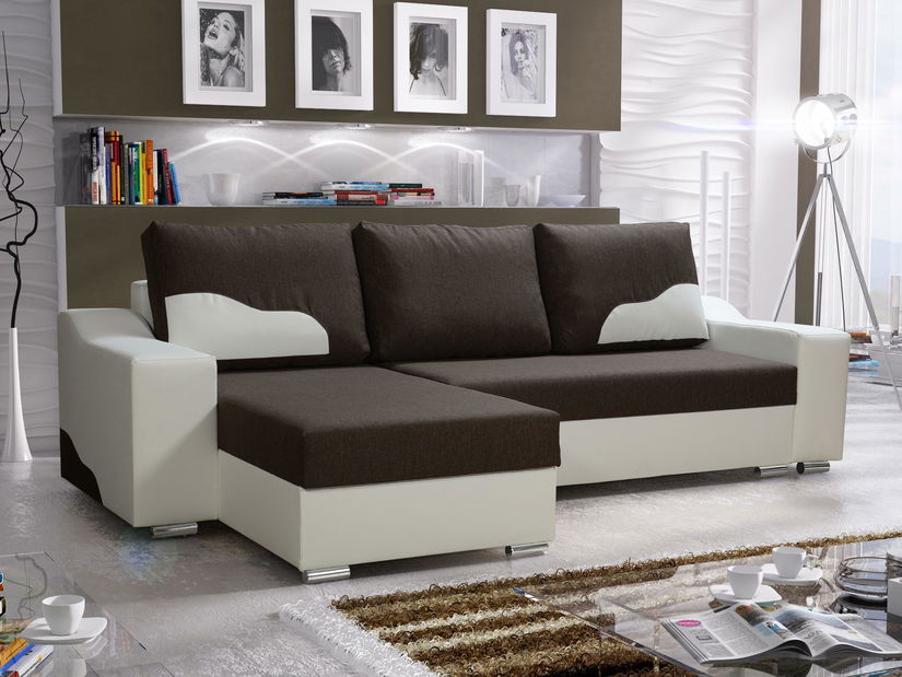 Rohová sedačka Wisteria (hnedá + biela) (L)