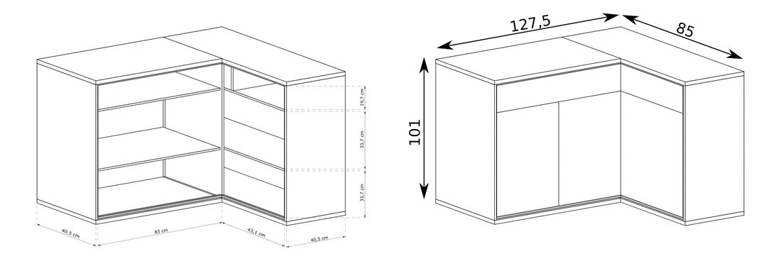 Sarok komód Milley 15 (LED világítással) (hikora)