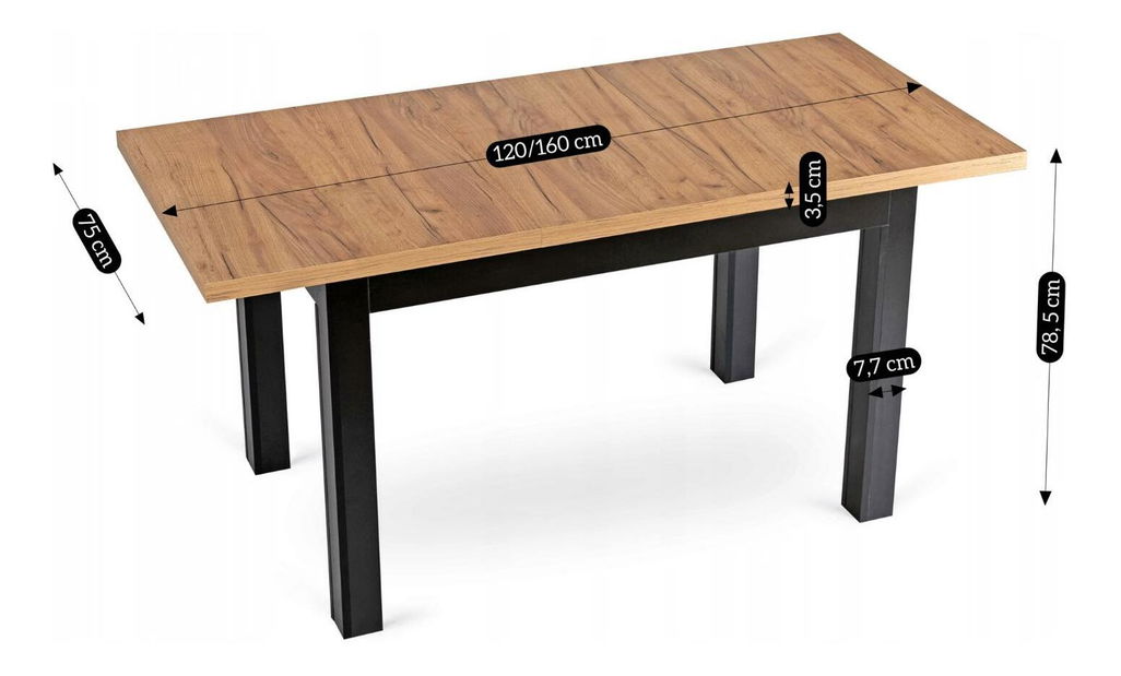 Masă sufragerie extensibilă Seguiremos (stejar craft auriu + negru) (pentru 4-6 persoane)