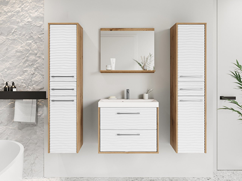 Mobilier baie Tameko III (Stejar wotan + Alb) (cu baterie Maro Blo 020M)