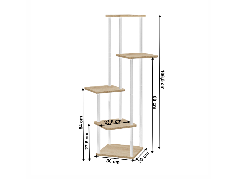 Kovový stojan na kvety Anita (biela + dub sonoma)