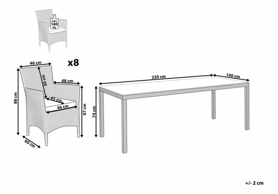 Kerti étkezőszett TALIAN (rattan) (barna) (8 személy részére)