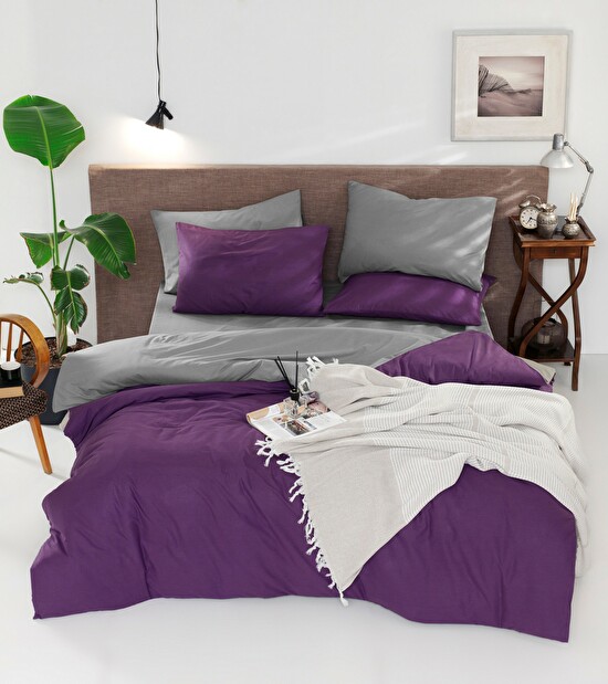 Lenjerie pat 200 x 220 cm Ciy (Violet + Gri)