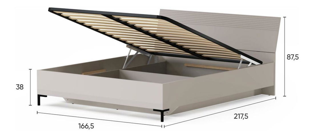 Bračni krevet 160 cm Demandaron (taupe + hrast silverjack) (s podnicom) (s prostorom za odlaganje)