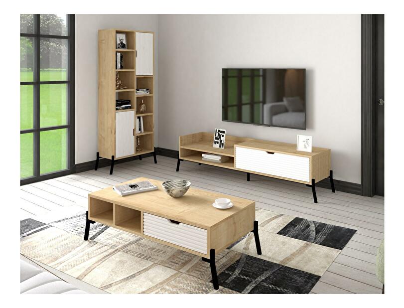 Set mobilier living Tretsilla (Stejar zafir + alb + negru)